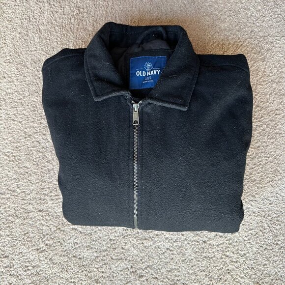 Old Navy Jacket Mens Large Wool Blend Full Zip Spread Collar Black Pockets - Picture 12 of 12